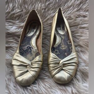 Born Gold Metallic Flats with Ruched Design